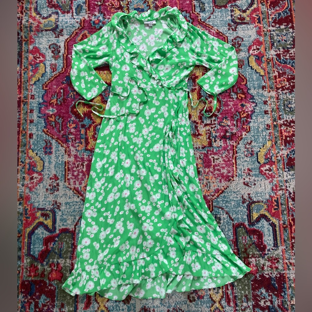Rixo x Target RARE Bright Green Floral Print Long Sleeve Maxi Wrap Dress Size XS